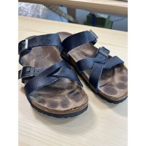 Birki's‎ Sandals Womens Size 7 38 Blue Synthetic Strappy Cork Footbed Comfort